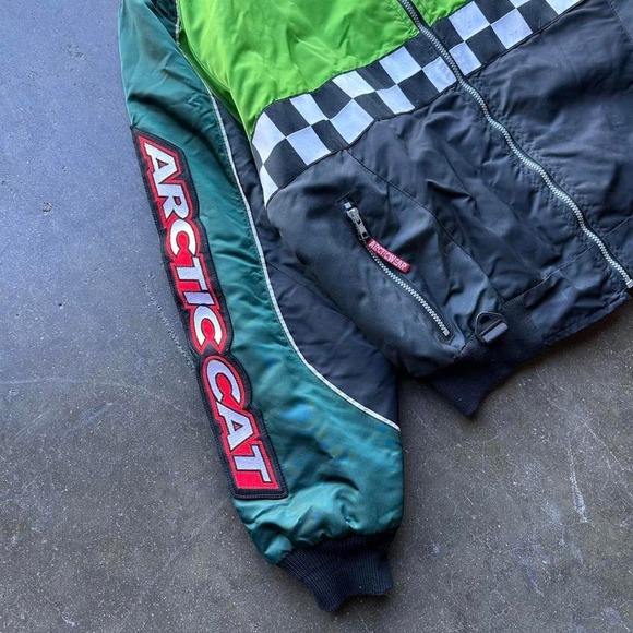 Vintage 90s Artic Cat Checkered Nylon Puffer Jacket Size XL - Picture 3 of 8